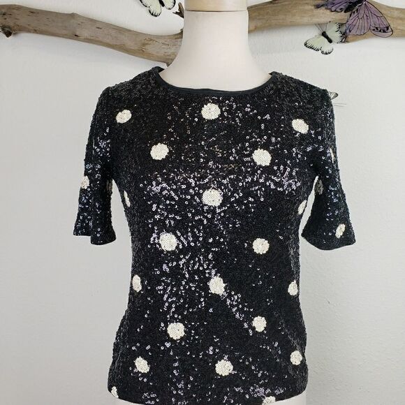 J. CREW black and cream polka dot sequined top - Picture 7 of 7